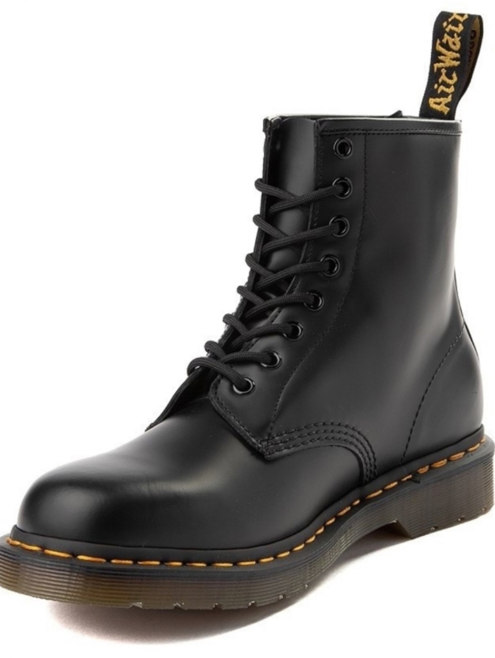 Dr. Martens Black Leather Lace-Up Ankle Boots with Yellow Stitching